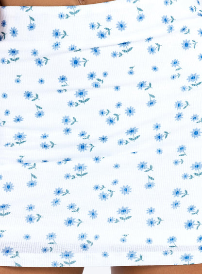 Selby Mini Skirt White / Blue Floral