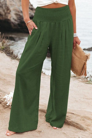Calça de Linho Paloma - Modelo Pantalona com bolsos e Coz em elastano - Zattae