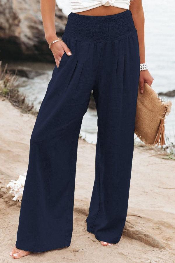 Calça de Linho Paloma - Modelo Pantalona com bolsos e Coz em elastano - Zattae
